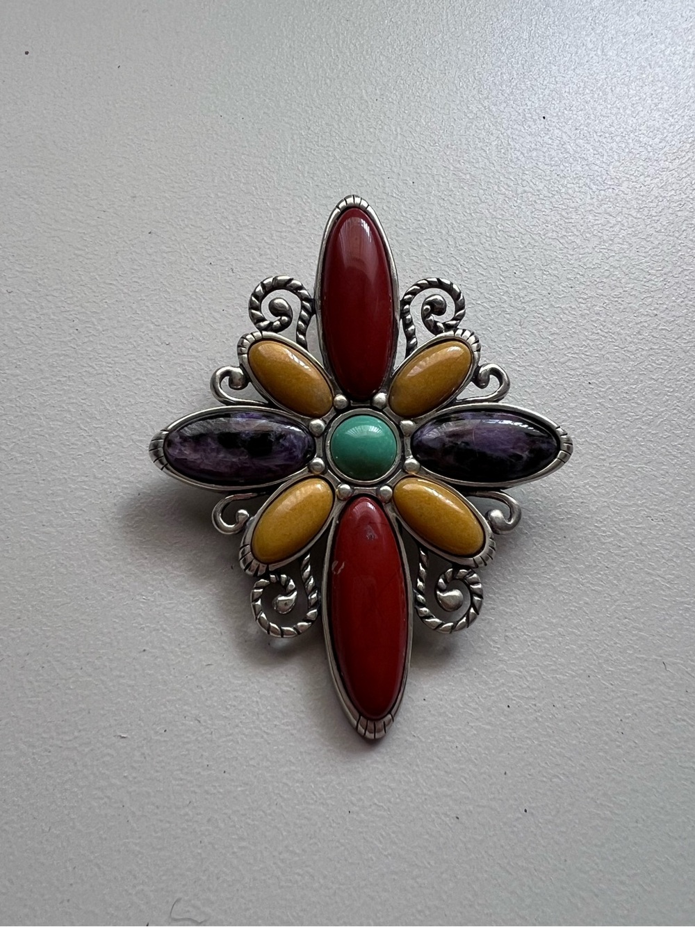 Carolyn Pollack Relios 925 Sterling Multi Gemstone Convertible Brooch Pendant